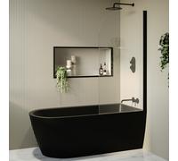 Matt Black Freestanding Shower Bath Single Ended Right Hand Corner with Black Bath Screen 1650 x 800mm - Amaro