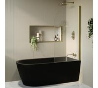 Matt Black Freestanding Shower Bath Single Ended Right Hand Corner with Brass Bath Screen 1650 x 800mm - Amaro