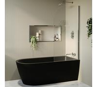 Matt Black Freestanding Shower Bath Single Ended Right Hand Corner with Chrome Bath Screen 1650 x 800mm - Amaro