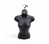 Matt Black-Half Hanging Female Mannequin Torso - Lightweight Hollow-Back Display Bust - Wall-Mountable Polyethylene Body Form