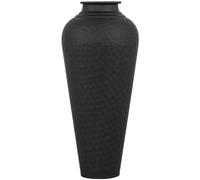 Matt Black Hammered Vase with Lid, Handcrafted Steel Floor Vase for Dried Foliage | Code 22858