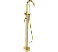Matt Black High Rise Round Spout Bath Mixer Tap Floor Mounted Bathtub Filler Shower Roman Tub Faucet Set,Polshed Gold,Ina (Brushed Gold)