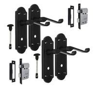 Matt Black Internal Door Handles Door Handles Sets with 2 Sash Bathroom,Matt Black Door Handle Set for Internal Doors, Door Handle in Matt Black (2 Pair of Bathroom Handles + Bathroom SASH Lock)