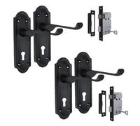 Matt Black Internal Lock Door Handles - Door Handles Internal Sets, Matt Black Door Handle Set for Internal Doors, Door Handle in Matt Black (2 Pair of Lock Handles + 3 Lever MORTICE SASH Lock)