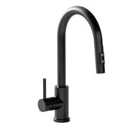Matt Black Kitchen Taps with Pull Out Spray Single Lever Kitchen Sink Tap Gooseneck Taps for Kitchen Sink Tap with Pull Out Hose Single Hole Kitchen Mixer Tap