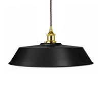Matt Black Large Chancery Painted Dome Pendant Light With Gold Lamp Holder And Brown Twisted Cable - Se Home