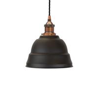 Matt Black Lincoln Painted Dome Pendant Light With Antique Copper Lamp Holder And Black Twisted Cable - Se Home