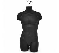 Matt Black-Male Hanging Mannequin Body Form - Heavy-Duty Plastic Display Torso with Removable Hook