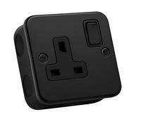 Matt Black Metal Clad Socket & Switch Range - Modern Industrial Finish | Durable, Stylish, Ideal for Home & Commercial Use (1 Gang Socket)