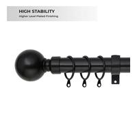 (Matt Black Plain Ball, 120-210 cm (48" - 83" In)) Metal Curtain Pole & Hold Backs Extendable Curtain Pole 28mm with Curtain Rings Finials Brackets Rod Fittings OR Curtain Holdback Pair