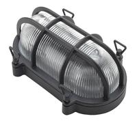 Matt Black & Ribbed Glass Outdoor Vintage Oval Flush Bulkhead Wall Light | 25cm Length | IP44 Rated | 1 x ES E27 Lamp Bulb Required | Bathroom Use | UK Approved | Low Profile Height Only 10.5cm