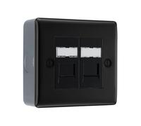 Matt Black RJ45 Double Data Outlet Socket with Surface Pattress Back Box