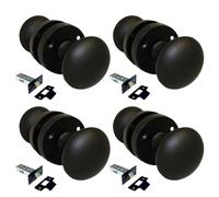 Matt Black Round Door Knob Set - Victorian Style Sprung Internal & External Door Knobs for Mortice Locks & Tubular latches (4 Pair of KNOBS + Tubular Latch)