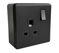 Matt Black Screwless 1 Gang Single Socket & 32mm Black Surface Pattress Back Box