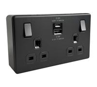 Matt Black Screwless 22W USB Double Socket & 32mm Black Surface Pattress Back Box
