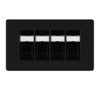Matt Black Screwless Quad 4 Gang RJ45 Data Socket Black Inserts FFBRJ454
