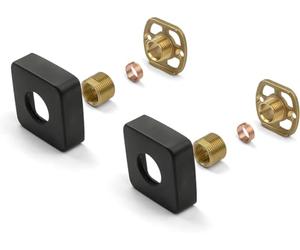 Matt Black Square Shower Mounting Kit - Bar Valve Fast Fix Brackets with 3/4” BSP Connections, 15mm Wall Mounted, Stainless Steel Cover Shrouds & Fixings