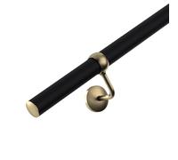 Matt Black Stair Handrail Kit with Antique Brass Brackets - Stainless Steel Wall Mounted Indoor Banister Rail System with Brackets & Fixings, Modern Easy Install Stair Railing - 3.6m