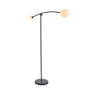 Matt Black Standing Twin Floor Lamp Light - Gloss Opal Glass Shades - Adjustable