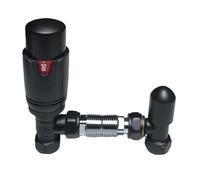 Matt Black Thermostatic Radiator Valves & Lockshield Angled 15mm x 1/2" Pack TCEM