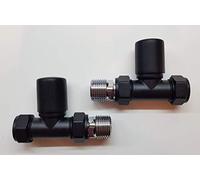 Matt Black Towel Rail Radiator Wheelhead Valve Pair Minimalist Straight