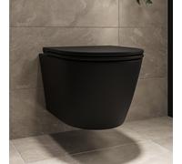 Matt Black Wall Hung Rimless Short Projection Toilet with Soft Close Seat Newport