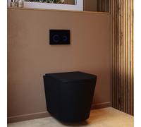 Matt Black Wall Hung Rimless Toilet with Soft Close Seat Black Glass Sensor Flush Plate 820mm Frame & Cistern Verona