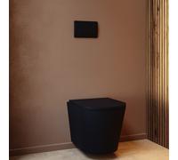 Matt Black Wall Hung Rimless Toilet with Soft Close Seat Black Pneumatic Flush Plate 1168mm Frame & Cistern Verona