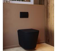 Matt Black Wall Hung Rimless Toilet with Soft Close Seat Black Pneumatic Flush Plate 820mm Frame & Cistern Verona