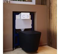 Matt Black Wall Hung Rimless Toilet with Soft Close Seat White Glass Sensor Flush Plate 820mm Frame & Cistern Verona