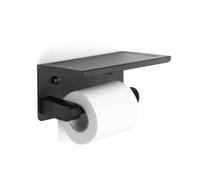 Matt Black Wall Mounted Toilet Roll Paper Holder With Cover, Sturdy Suction Toilet Roll Holder, Black Paper Rolling Holder Bathroom Self Adhesive Shelf Toilet Paper Holder