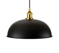 Matt Black Worcester Painted Dome Pendant Light With Gold Lamp Holder And Brown Twisted Cable - Se Home