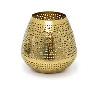 Matt Gold Tealight Candle Holder | Antique Style Gold Tone Metal Candle Lantern | Round Patterned Tea Light Candle Holder Candle Gifts - 15cm