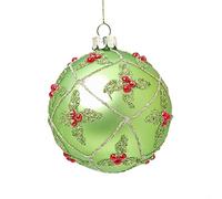 Matt Green Bauble With Holly Trellis Design 8cm