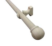 Matt Light Brown Beech Effect Non Extendable Ball Single Curtain Pole Set, (L)1.5M (Dia)28mm
