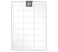 Matt Permanent Adhesive Dry Edge White Paper Labels 21 Rectangle Printable Labels per A4 Plain Sheet - Label Paper Size 63.50 mm x 38.10 mm Ideal for Office, Packaging, Shipping