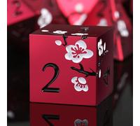 Matt Red DND Metal Dice, 7 PCS Heavy Metallic D&D Dice Set with Grogeous Gift Case for Dungeons and Dragon Tabletop Game (Matte Red with White Flower)