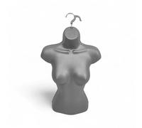 Matt Silver-Half Hanging Female Mannequin Torso - Lightweight Hollow-Back Display Bust - Wall-Mountable Polyethylene Body Form