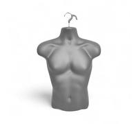 Matt Silver-Male Hanging Mannequin Torso - Hard Plastic 3/4 Body Form with Hook - Hollow Back Display Bust for Tops, Shirts, Accessories