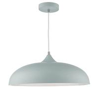 Matt Soft Grey Metal Vintage Shallow Curved Dome Pendant Ceiling Light | 45cm Diameter | Braided White Cable | Chrome Accent | 1 x ES E27 Lamp Bulb Required | 240 Volts | Bedroom - Lounge - Kitchen