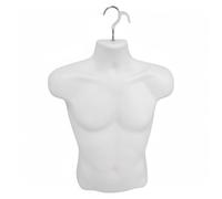 Matt White-Male Hanging Mannequin Torso - Hard Plastic 3/4 Body Form with Hook - Hollow Back Display Bust for Tops, Shirts, Accessories