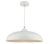 Matt White Metal Vintage Shallow Curved Dome Pendant Ceiling Light | 45cm Diameter | Braided White Cable | Chrome Accent | 1 x ES E27 Lamp Bulb Required | 240 Volts | Bedroom - Lounge - Kitchen