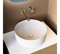 Matt White Round Stone Resin Deep Countertop Basin with Waste 400mm - Jasper