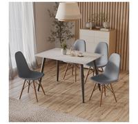 (Matt White Table & Grey Chairs) 120cm Ceramic Square Table Chairs 5 Set Modern 4 Person Seater Kitchen Dining Room
