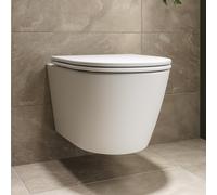 Matt White Wall Hung Rimless Short Projection Toilet with Soft Close Seat Newport
