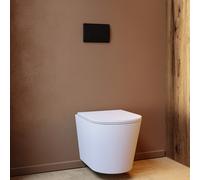 Matt White Wall Hung Rimless Toilet with Soft Close Seat Black Pneumatic Flush Plate 1168mm Frame & Cistern Verona
