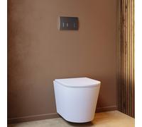 Matt White Wall Hung Rimless Toilet with Soft Close Seat Chrome Pneumatic Flush Plate 1168mm Frame & Cistern Verona