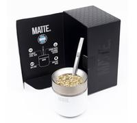 Matte 6.5 oz Yerba Mate Gourd and Bombilla Set - Includes DS Pro Box - BPA Free Yerba Mate Set Kit with Mate Straw, Elegant Design, Non-Slip Base (White)