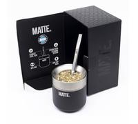 Matte 6.5 oz Yerba Mate Gourd and Bombilla Set - Includes DS Pro Box - BPA Free Yerba Mate Set Kit with Mate Straw, Elegant Design, Non-Slip Base (Black)