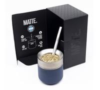Matte 6.5 oz Yerba Mate Gourd and Bombilla Set - Includes DS Pro Box - BPA Free Yerba Mate Set Kit with Mate Straw, Elegant Design, Non-Slip Base (Blue)